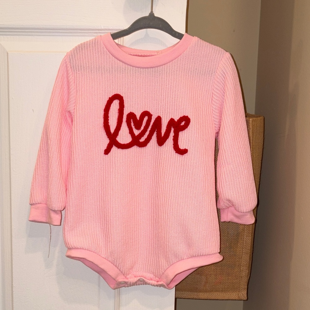 Pink Infant Knit Bodysuit with Red "Love" Script